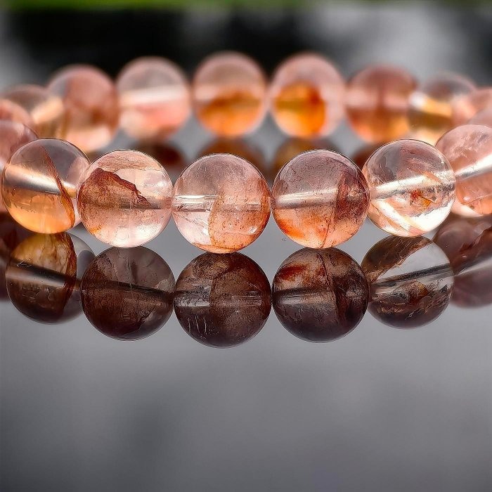╭＊落日餘暉＊╮天然血橙紅膠花水晶手鍊11.2mm 手圍16.5可加大 手串 手環 水晶DIY 招財 增加人緣-細節圖4