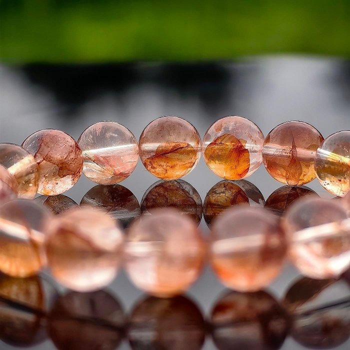 ╭＊落日餘暉＊╮天然血橙紅膠花水晶手鍊11.2mm 手圍16.5可加大 手串 手環 水晶DIY 招財 增加人緣-細節圖5