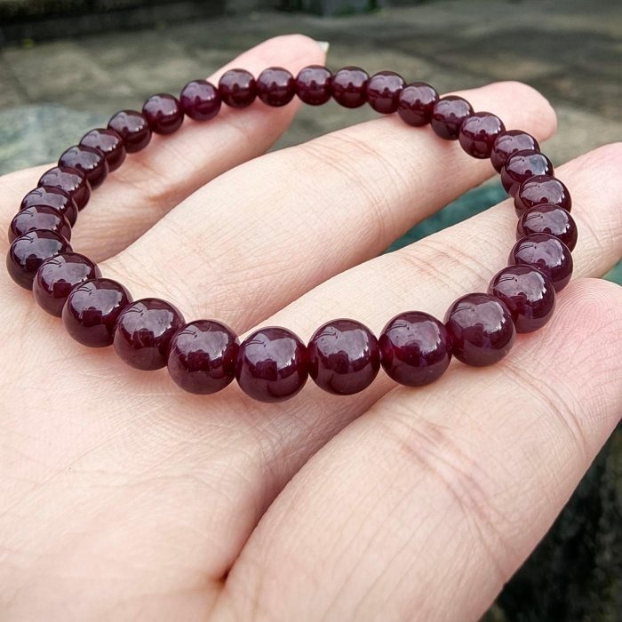 ╭＊藏花＊╮天然紅石榴石手鍊 5mm 手圍15 手串 石榴石 水晶 礦石 晶礦 女人石 紫牙烏-細節圖4