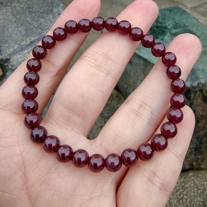 ╭＊藏花＊╮天然紅石榴石手鍊 5mm 手圍15 手串 石榴石 水晶 礦石 晶礦 女人石 紫牙烏-細節圖5