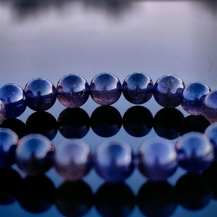 ╭＊夜暮＊╮純天然雙色堇青石手鍊9.2mm 手圍16 水晶 礦石 菫青石-細節圖7