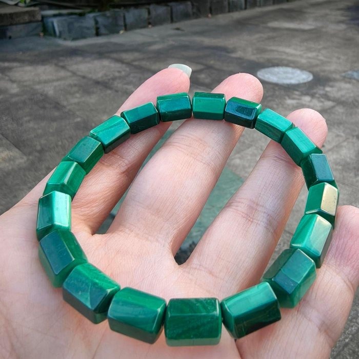 ╭＊一圖一物＊╮ 純天然 孔雀石手鍊7.5mm 手圍16 水晶 手串 素串 DIY 招財-細節圖4