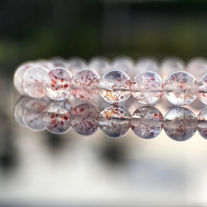 ╭＊一圖一物＊╮純天然金草莓超七水晶手鍊6.7mm 手圍15 手串 晶礦 帶一點棉-細節圖2
