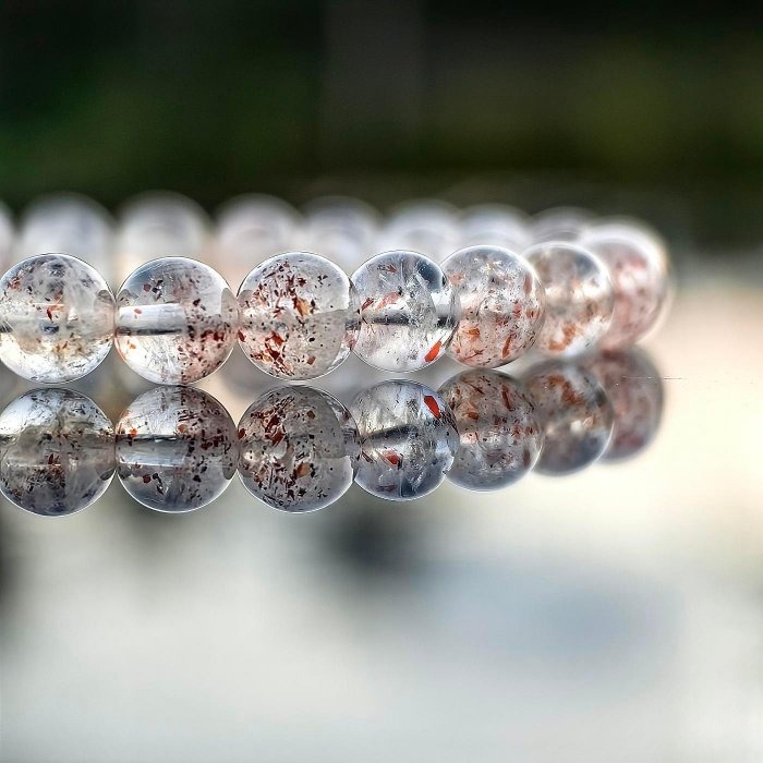 ╭＊一圖一物＊╮純天然金草莓超七水晶手鍊6.7mm 手圍15 手串 晶礦 帶一點棉-細節圖3