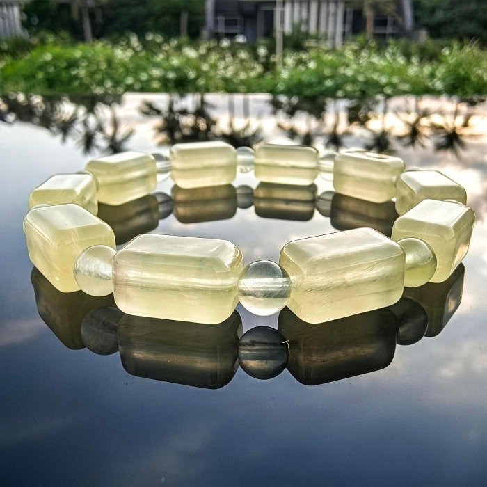 ╭＊一圖一物＊╮天然瑩石長方切手鍊 8 x 13.8mm 手圍16.5 手串 水晶 復古復刻-細節圖6