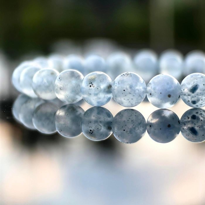 ╭＊一圖一物＊╮天然藍兔毛團絨手鍊 7.2mm 手圍16 手串 水晶 晶礦 藍晶 手鏈-細節圖2
