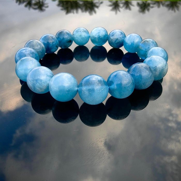 ╭＊海潮＊╮天然海藍寶手鍊 11mm 手圍16 手串 晶礦 水晶 魔鬼海藍寶-細節圖5
