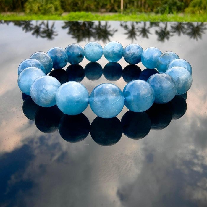 ╭＊海潮＊╮天然海藍寶手鍊 11mm 手圍16 手串 晶礦 水晶 魔鬼海藍寶-細節圖6