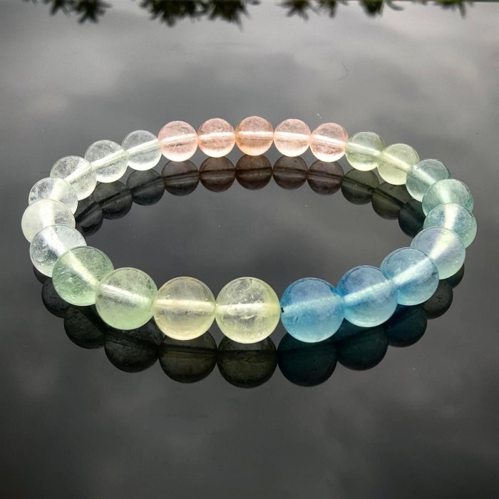 ╭＊一圖一物＊╮天然彩虹摩根石水晶手鍊 7.6mm 手圍16 手串 冰體摩根 水晶 晶礦-細節圖6
