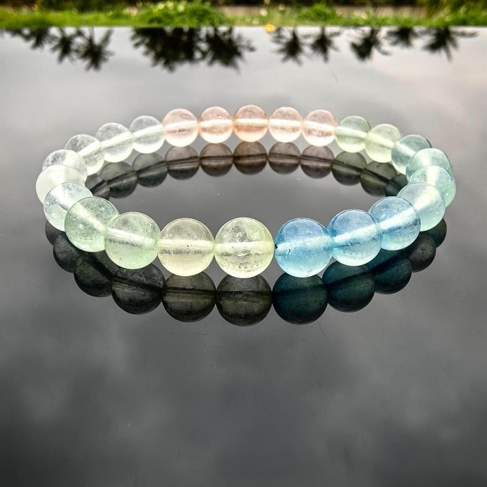 ╭＊一圖一物＊╮天然彩虹摩根石水晶手鍊 7.6mm 手圍16 手串 冰體摩根 水晶 晶礦-細節圖7