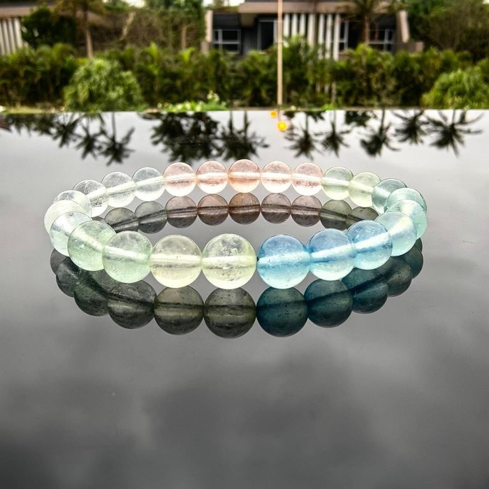 ╭＊一圖一物＊╮天然彩虹摩根石水晶手鍊 7.6mm 手圍16 手串 冰體摩根 水晶 晶礦-細節圖8