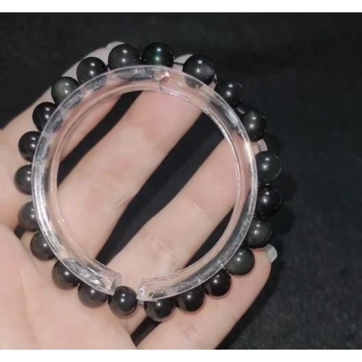 ╭＊彩曜石＊╮純天然彩曜石手串8.2mm 手圍15 手串 水晶 曜石 黑曜石-細節圖8