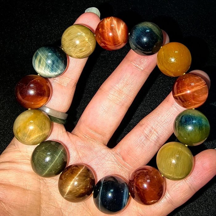 ╭＊彩虎眼＊╮彩虎眼石手串16.5mm 手圍19.5水晶 礦石 手串 手鏈 手環 DIY 串珠-細節圖8