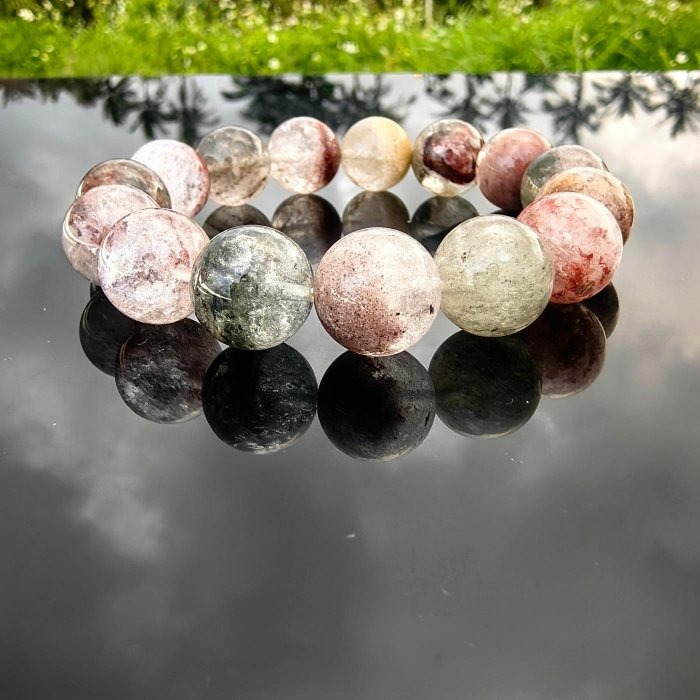 ╭＊穿越。新小主A＊╮天然幽靈手鍊 13mm 手圍16.5 水晶 彩幽靈 綠幽靈 招正財 招事業 手串 紅幽靈 黃幽靈-細節圖7