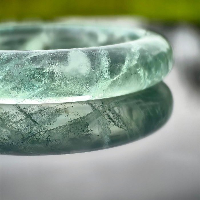 ╭＊一圖一物＊╮天然綠螢石手鐲 54.3圈口 條寬12.3mm 水晶 手環 手串-細節圖4