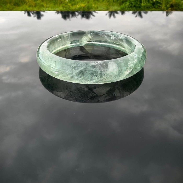 ╭＊一圖一物＊╮天然綠螢石手鐲 54.3圈口 條寬12.3mm 水晶 手環 手串-細節圖7