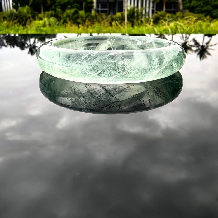 ╭＊一圖一物＊╮天然綠螢石手鐲 54.3圈口 條寬12.3mm 水晶 手環 手串-細節圖8