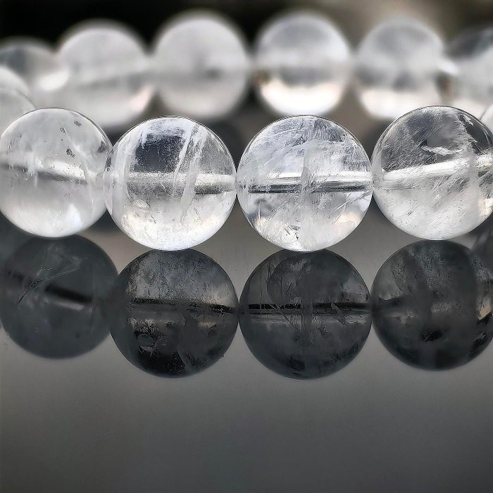 ╭＊白雪＊╮天然雪花白幽靈手鍊 13.5mm 手圍17 白幽靈 水晶 手串-細節圖4