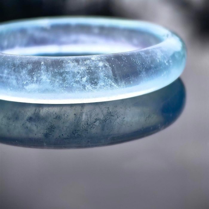 ╭＊一圖一物＊╮天然海藍寶手鐲 54.1圈口 條寬12mm 水晶 手環 手串 海藍寶-細節圖3