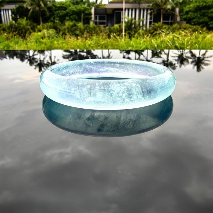 ╭＊一圖一物＊╮天然海藍寶手鐲 54.1圈口 條寬12mm 水晶 手環 手串 海藍寶-細節圖6
