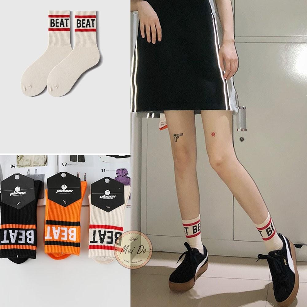 【Mei-Do】潮襪 中筒襪 滑板襪 字母襪 條紋配色 堆堆襪 學院風 薄款襪子 歐美街頭 小腿襪 運動襪-細節圖5