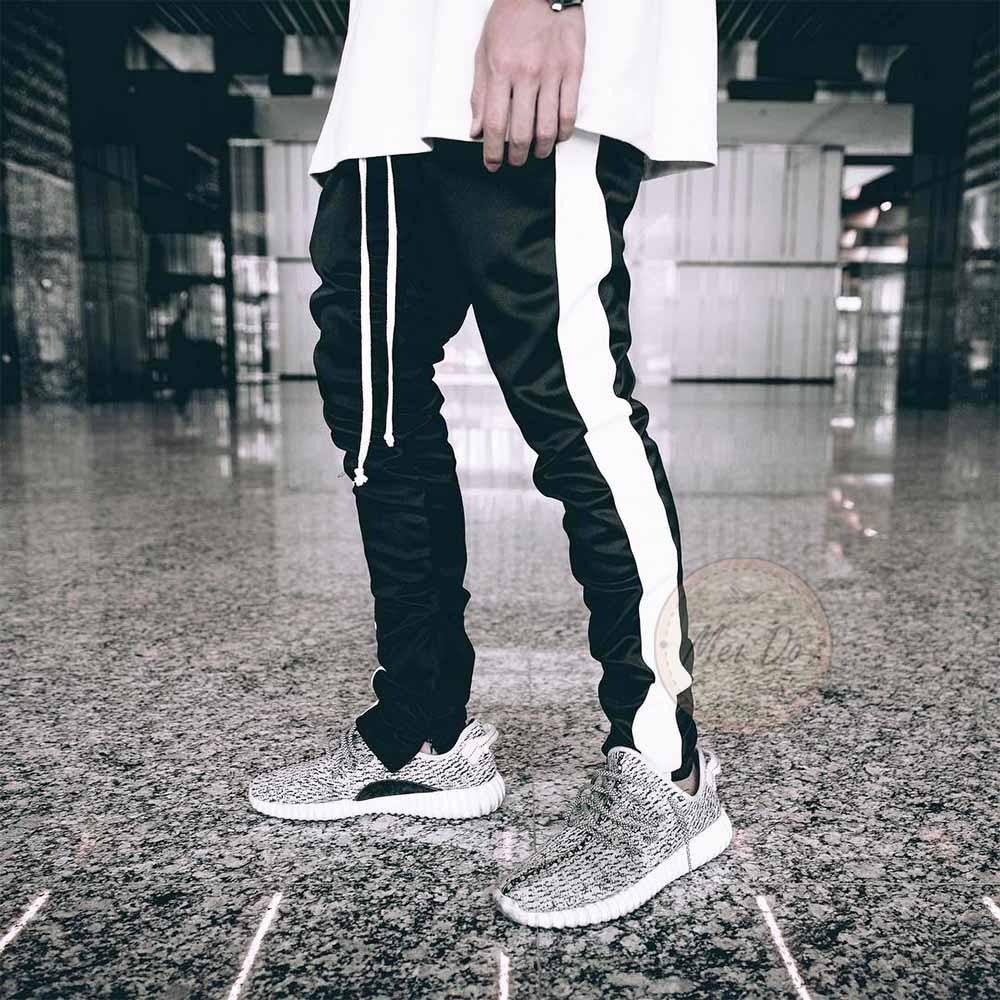 單線褲 小賈褲 男生運動長褲 彈力透氣 小賈 運動褲 顯瘦褲 小腳褲 舒適 修身 線條褲 長抽繩 四季百搭 男女不拘-細節圖4