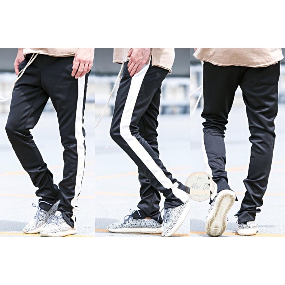 單線褲 小賈褲 男生運動長褲 彈力透氣 小賈 運動褲 顯瘦褲 小腳褲 舒適 修身 線條褲 長抽繩 四季百搭 男女不拘-細節圖7