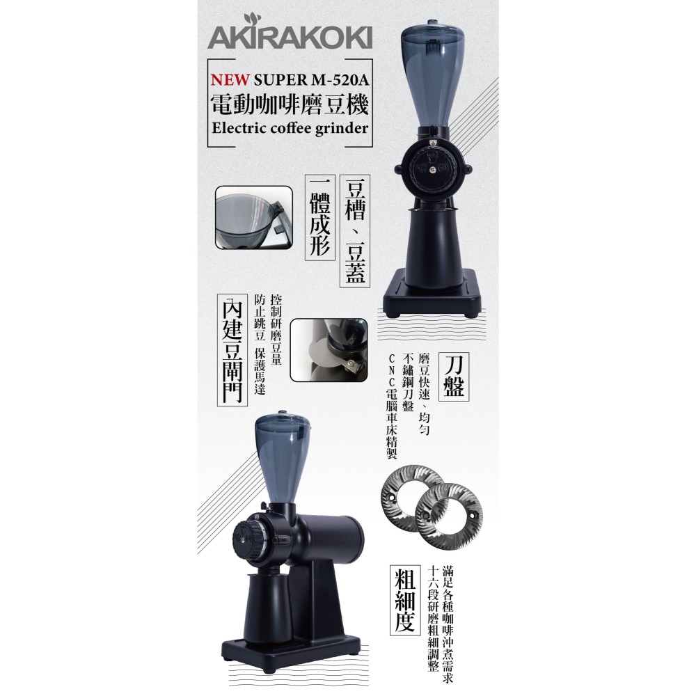 【P.R. CAFE】 AKIRAKOKI正晃行｜電動磨豆機 自動磨豆機 Super M-520A 原廠正貨-細節圖2