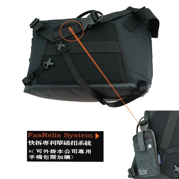 【Niche 樂奇】城市旅人跨肩包 超輕量 防水 可裝筆電 N-19304 搭配快拆磁扣配件包 2件組-細節圖7