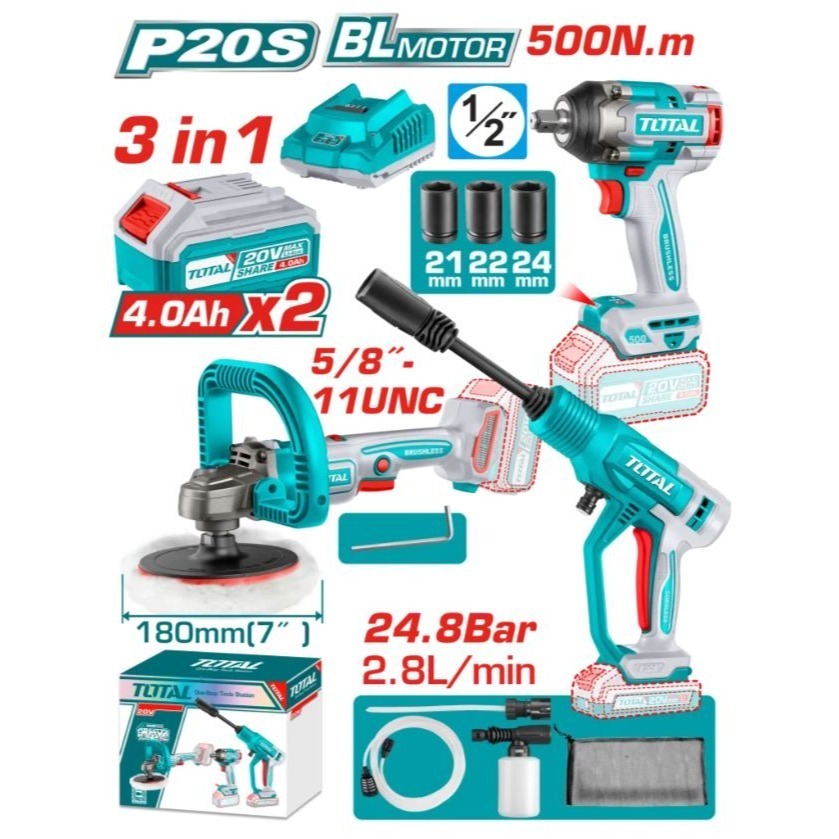 TOTAL 20V 高效拋光 鋰電打蠟機 洗車機 扳手機 汽車美容三寶組 UTOSLI250184-細節圖2