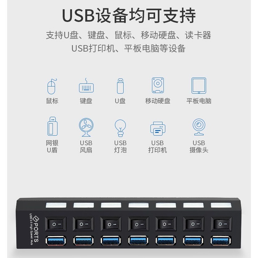USB分線器 集線器 (台灣24H出貨)USB擴充埠 傳輸線 延長線 七孔擴充槽 連接埠 USB3.0 HUB 1分7-細節圖2