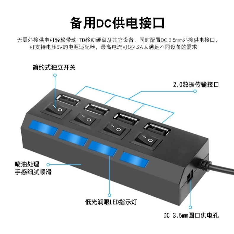 快速出貨 USB HUB 4孔 4 PORT HUB 4埠 USB集線器 分線器 USB2.0 獨立開關-細節圖5