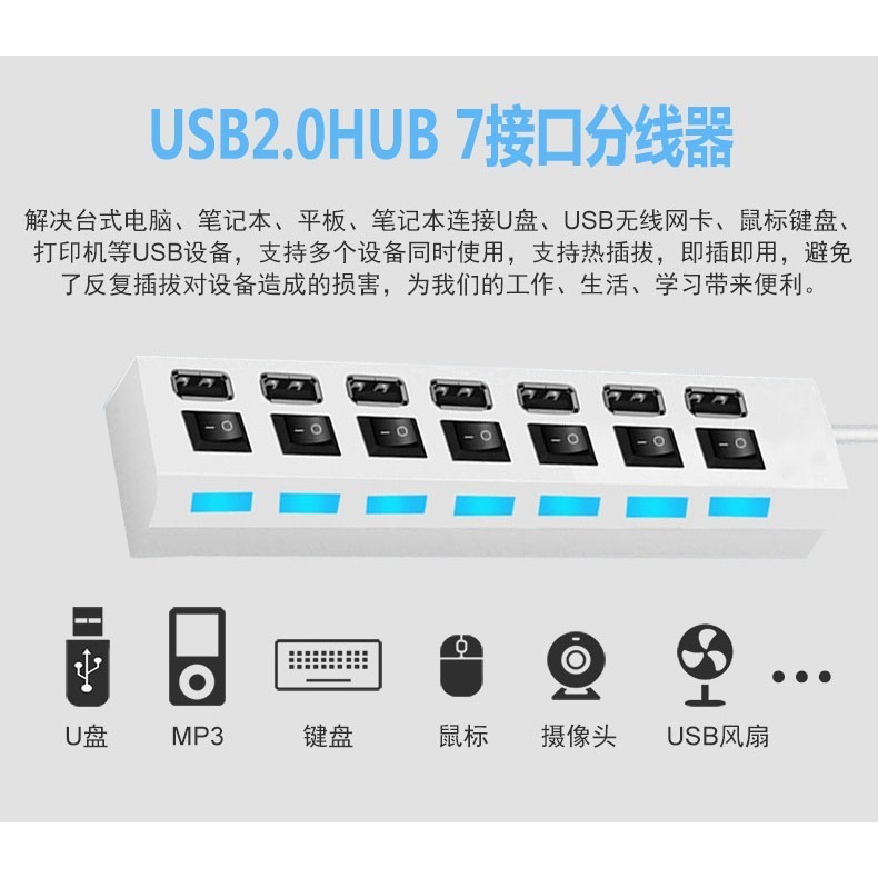 高速USB四口帶獨立開關拓展HUB一拖四 4口分線器可帶移動硬碟-細節圖3