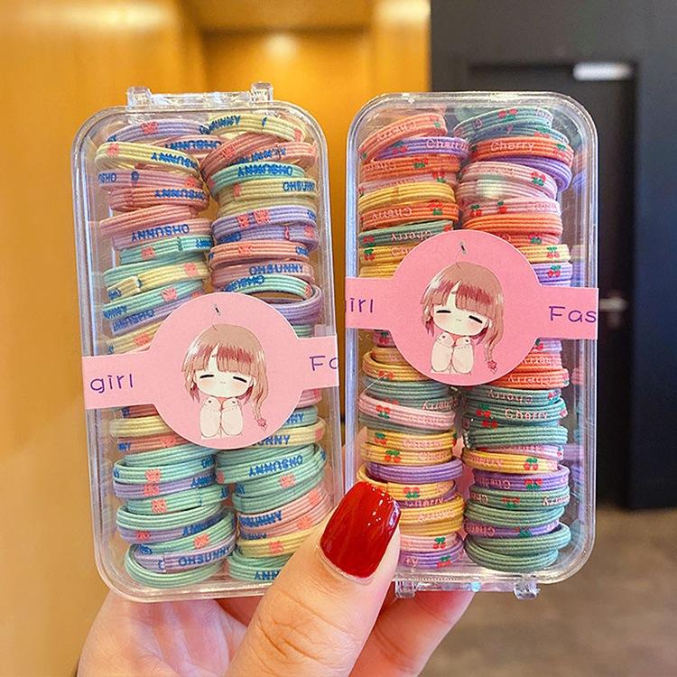 兒童皮筋不傷發彈性好盒裝高彈性糖果色頭繩女孩扎馬尾發繩橡皮筋-細節圖2