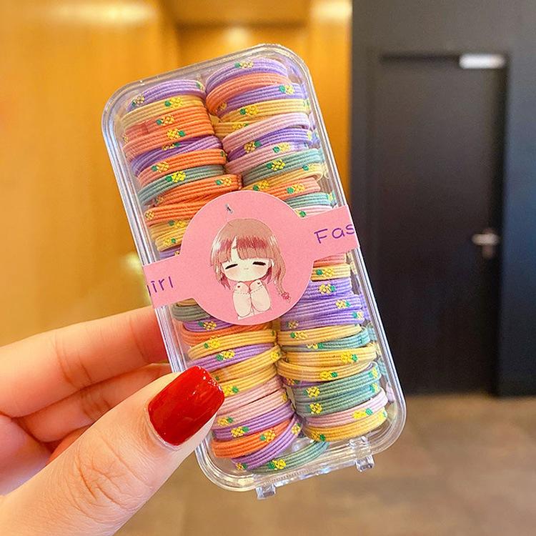 兒童皮筋不傷發彈性好盒裝高彈性糖果色頭繩女孩扎馬尾發繩橡皮筋-細節圖4