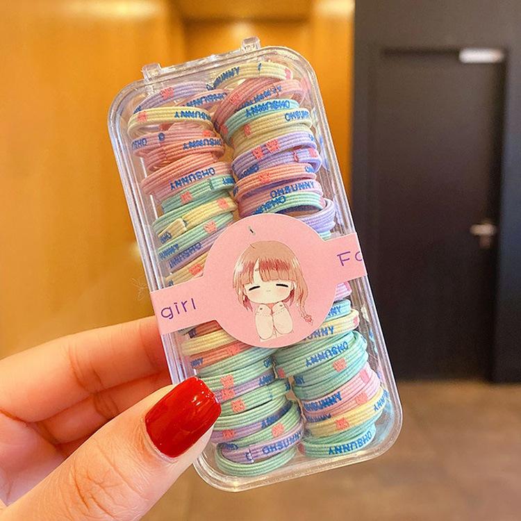兒童皮筋不傷發彈性好盒裝高彈性糖果色頭繩女孩扎馬尾發繩橡皮筋-細節圖6