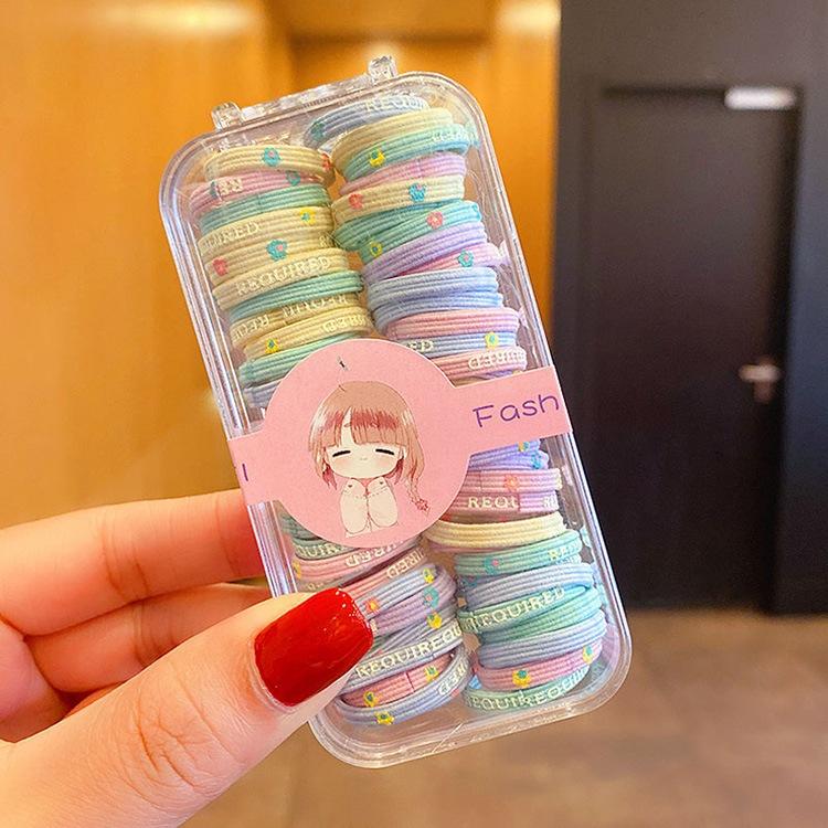 兒童皮筋不傷發彈性好盒裝高彈性糖果色頭繩女孩扎馬尾發繩橡皮筋-細節圖7
