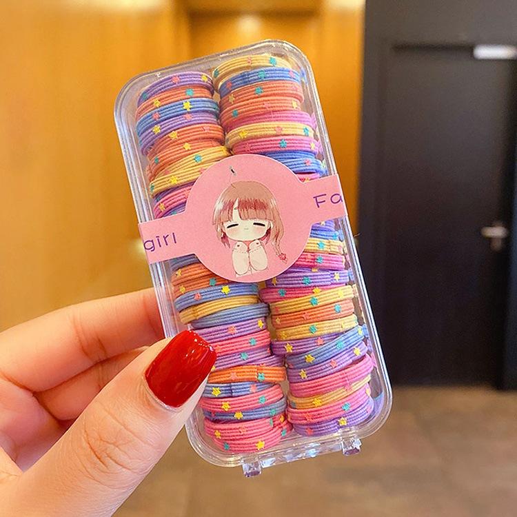 兒童皮筋不傷發彈性好盒裝高彈性糖果色頭繩女孩扎馬尾發繩橡皮筋-細節圖8