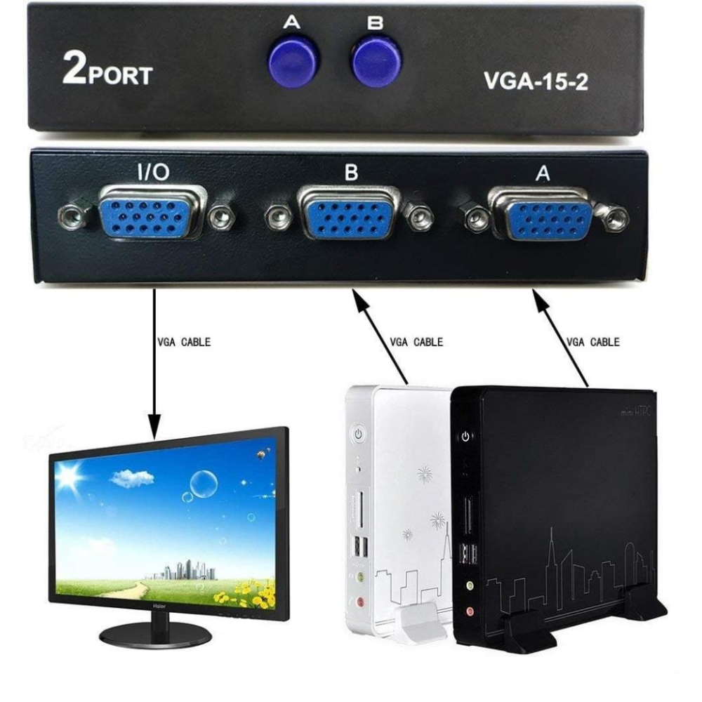 VGA切換器 VGA Switch 螢幕切換器 2進1出 螢幕分享器 視頻轉換器 手動切換-細節圖3