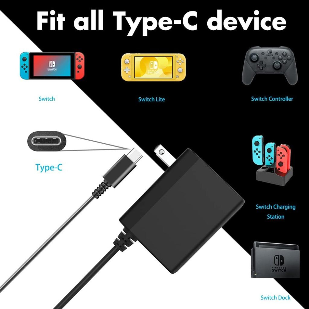 Switch Lite 快速充電器 15V 交流電源適配器 於 Nintendo Switch 交流電源 支持電視模式和-細節圖3