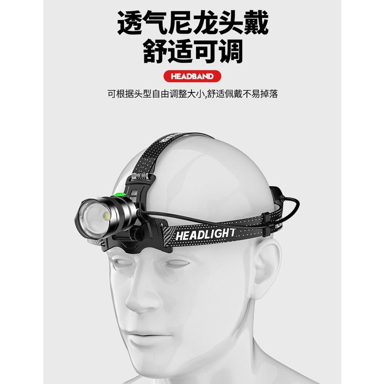 頭戴變焦手電筒 T8燈珠強光可充電頭戴式頭燈 遠射超亮戶外釣魚燈 騎行燈-細節圖8