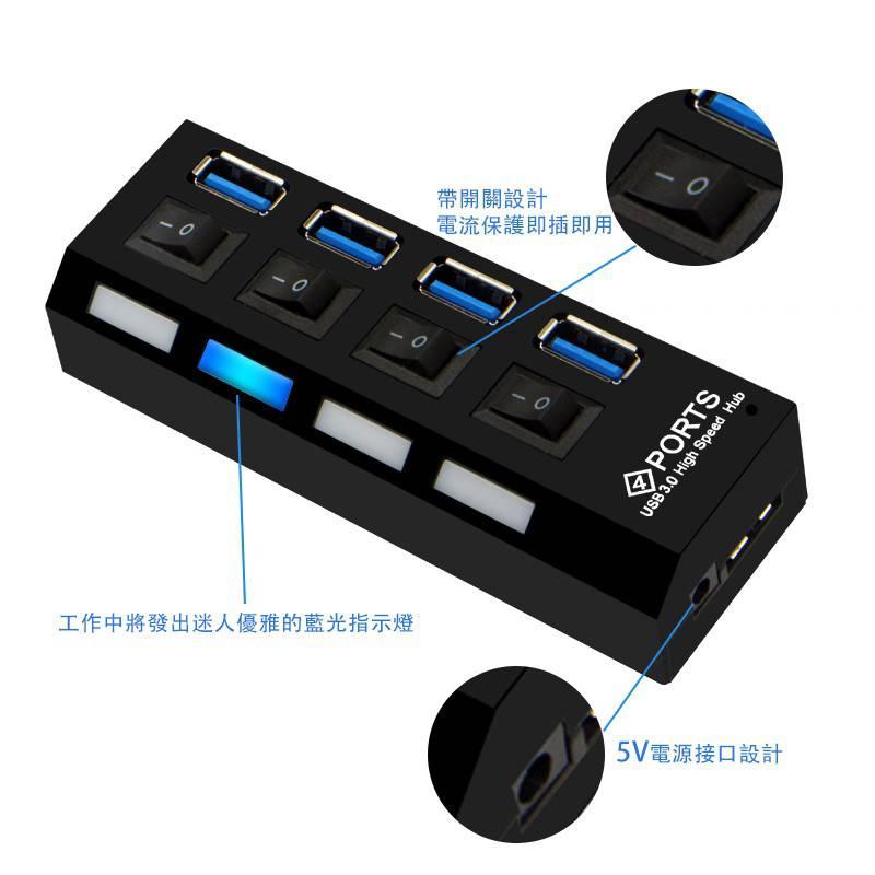 USB3.0 分線器 集線器 (台灣24H出貨)USB擴充埠 傳輸線 延長線 4孔擴充槽 連接埠  HUB 1分4-細節圖2