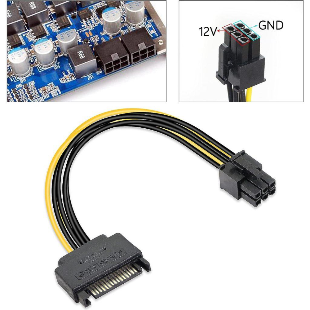 顯卡供電 SATA 轉 6pin SATA 轉 6P 18AWG SATA 15pin 轉 6pin 顯示卡反向供電線-細節圖2