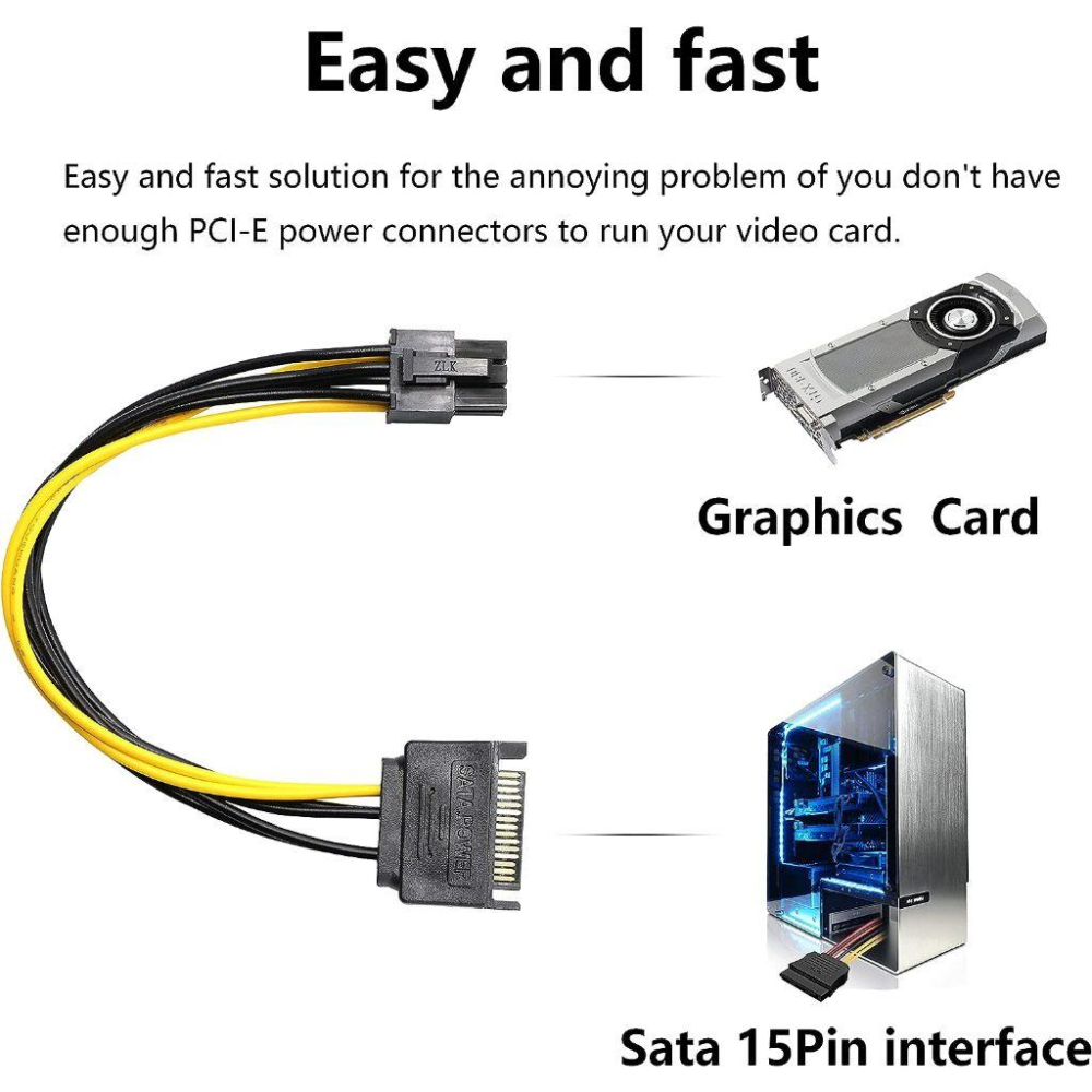 顯卡供電 SATA 轉 6pin SATA 轉 6P 18AWG SATA 15pin 轉 6pin 顯示卡反向供電線-細節圖3