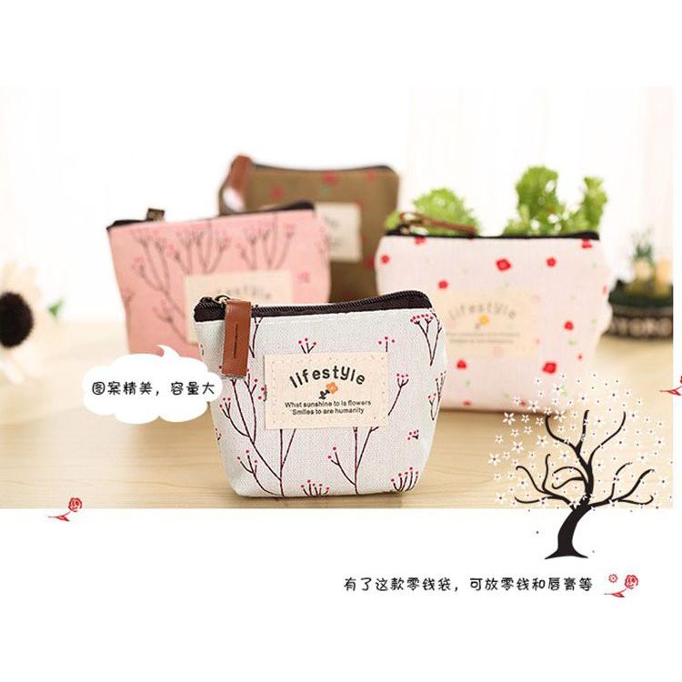 韓國時尚小清新零錢包 女士創意簡約攜帶錢袋 田園花卉圖案錢包 女士收納袋可存放行用卡、鑰匙、耳機等小件物品-細節圖3