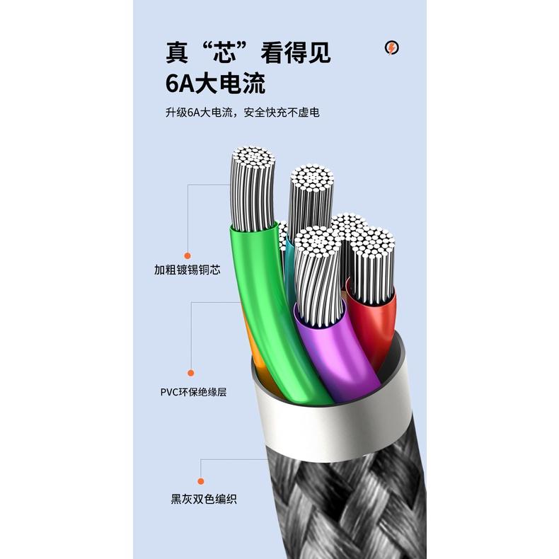 一分三充電線 6A 大電流 三合一 超級快充 VOOC閃充 雙引擎閃充 安卓 Type-C 蘋果-細節圖3
