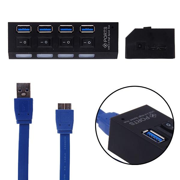4孔排插式 USB HUB 獨立開關控制 分線器 USB 3.0 集線器 大功率 帶開關帶藍光 桌電筆電利器 - 辰辰小舖 - iOPEN Mall