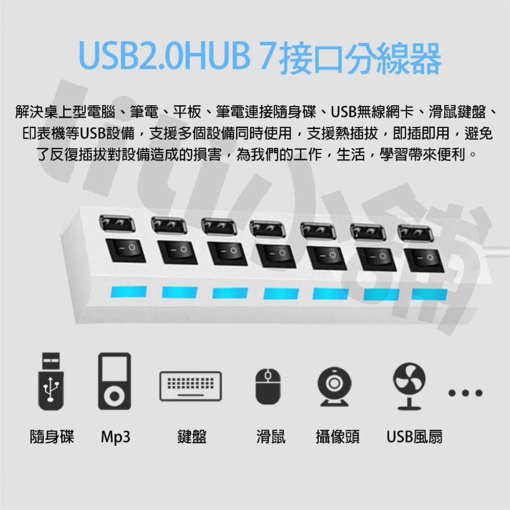 USB HUB 獨立開關控制 4孔排插式 分線器 USB 2.0 集線器 大功率 帶開關帶藍光 桌電筆電利器-細節圖3