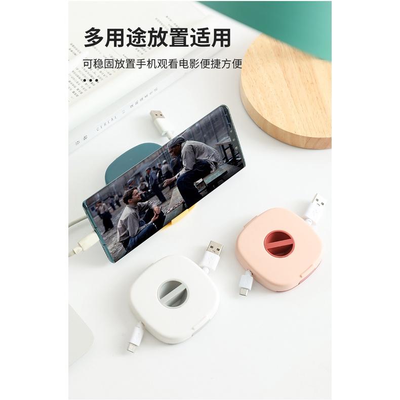 多用便攜式可旋轉帶手機支架數據線整理收納盒 手機充電線繞線器-細節圖6