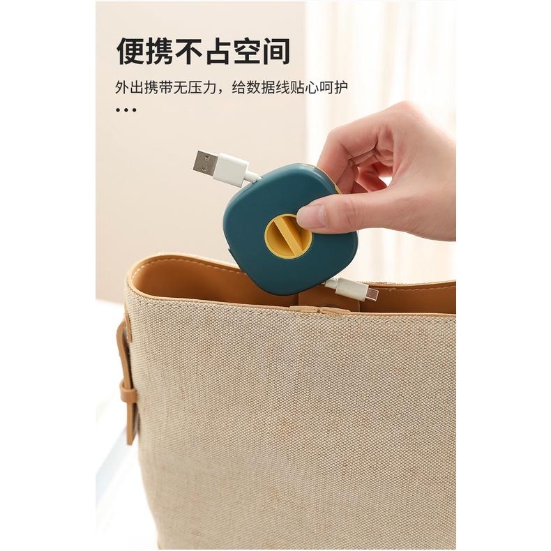 多用便攜式可旋轉帶手機支架數據線整理收納盒 手機充電線繞線器-細節圖7